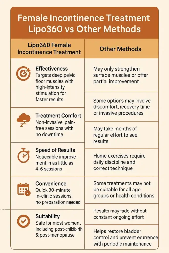 Comprehensive Guide To Female Incontinence Treatment Options 1 Table showing benefits of incontinence treatment Woodley