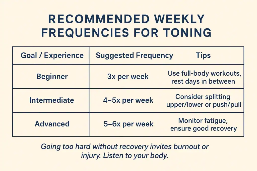 Graphic to show how often you should do exercise to help with toning Woodley 