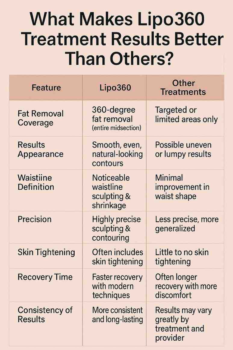 comparison table for Lipo360 Results Woodley  vs Others