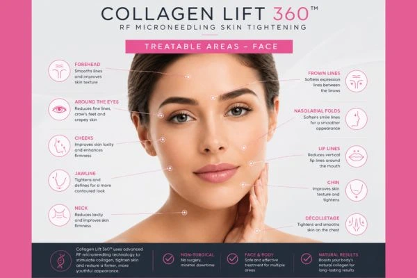 Collagen Lift 360 Woodley  to show areas of the face